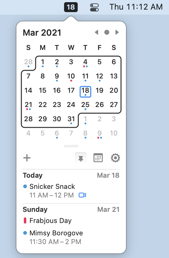 Itsycal on the menubar