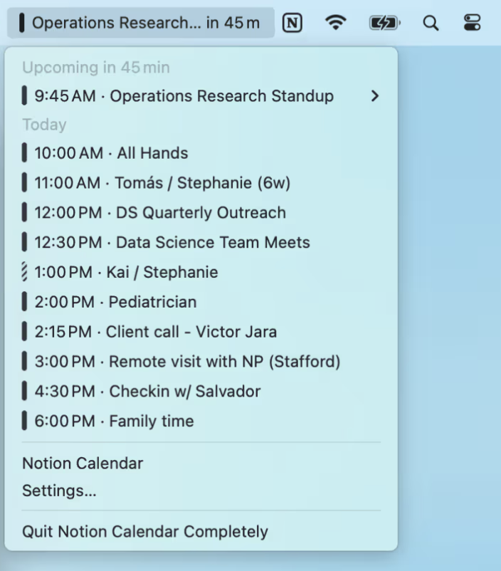 Notion calender menubar